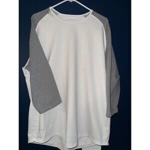 BYLT Basics MENS XXL Baseball Drop Cut 3/4 Lux Gray White Shirt Cotton